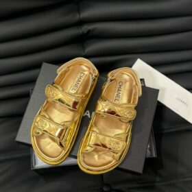 Chanel Dad Sandal Gold Leather