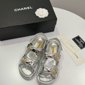 Chanel Dad Sandal Silver Leather