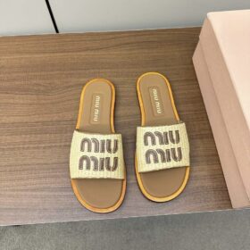 Miu Miu Logo Raffia Slides