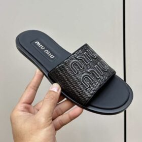 Miu Miu Logo Raffia Slides