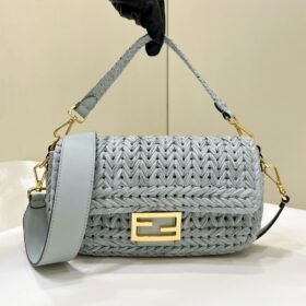 Fendi Baguette Interlaced Leather And Raffia Bag