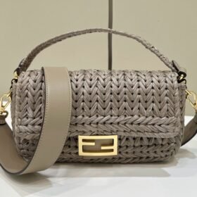 Fendi Baguette Interlaced Leather And Raffia Bag